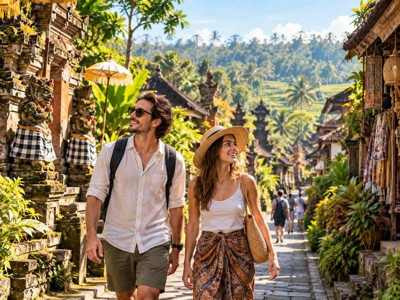First time travelers exploring the streets and greenery around Ubud