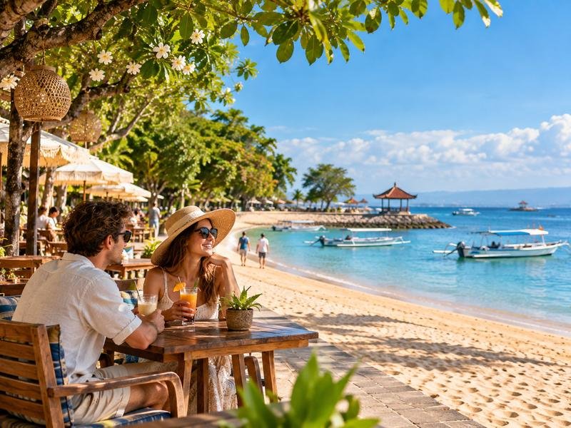Relaxed beachfront atmosphere in Sanur for Bali visitors