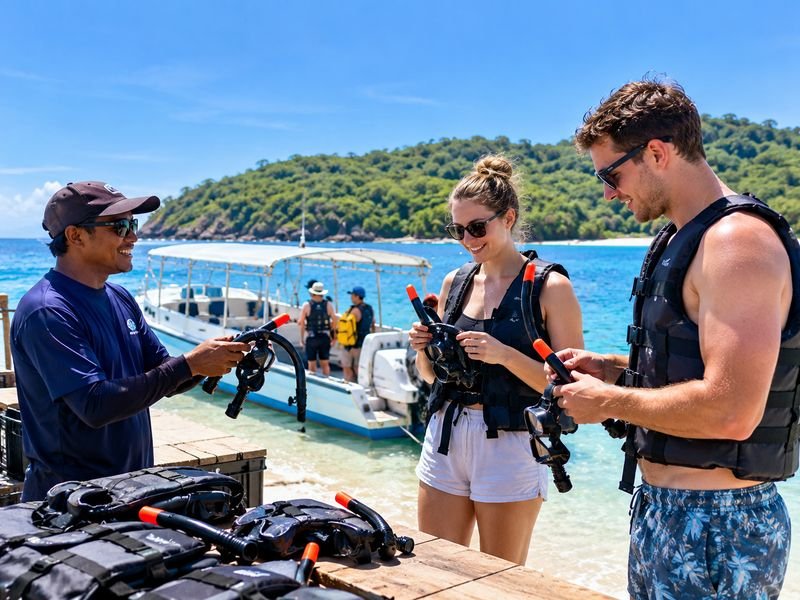 ravelers preparing for a planned Menjangan Island excursion