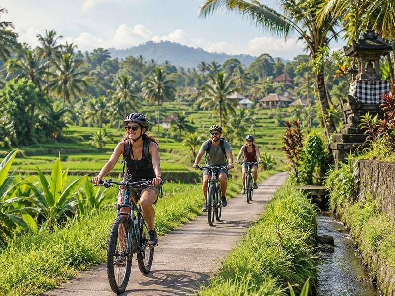 cycling through green countryside around Ubud