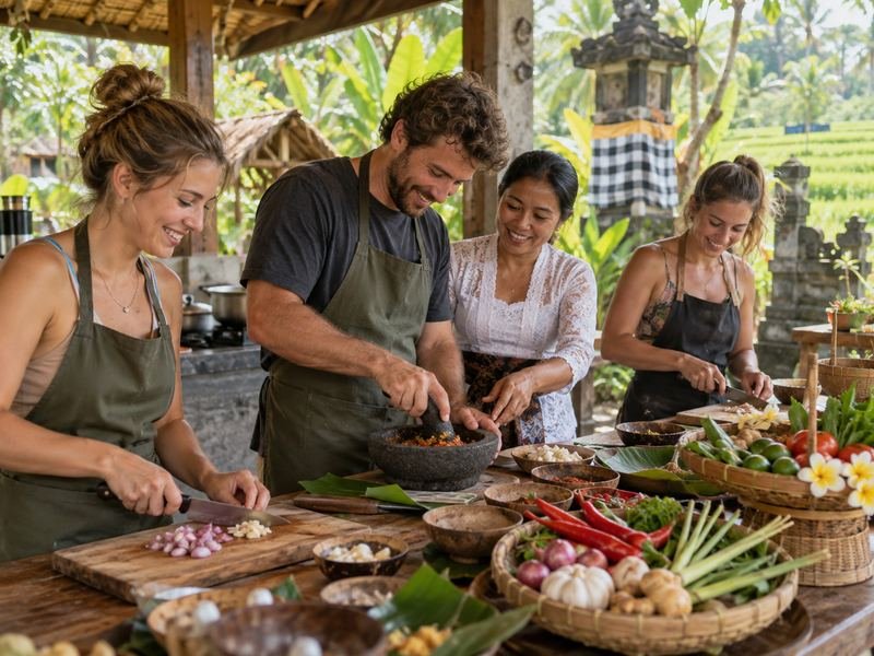 hands on cooking activity during a holiday in Ubud