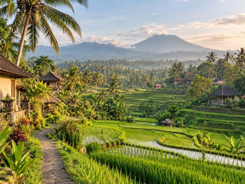 Beautiful rice fields and peaceful village scenery around Ubud Bali