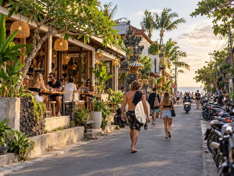 Cafés and lively streets in Batu Bolong Canggu Bali