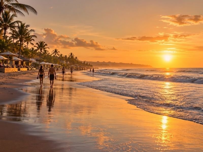 Morning beach walk along Seminyak Beach in Bali
