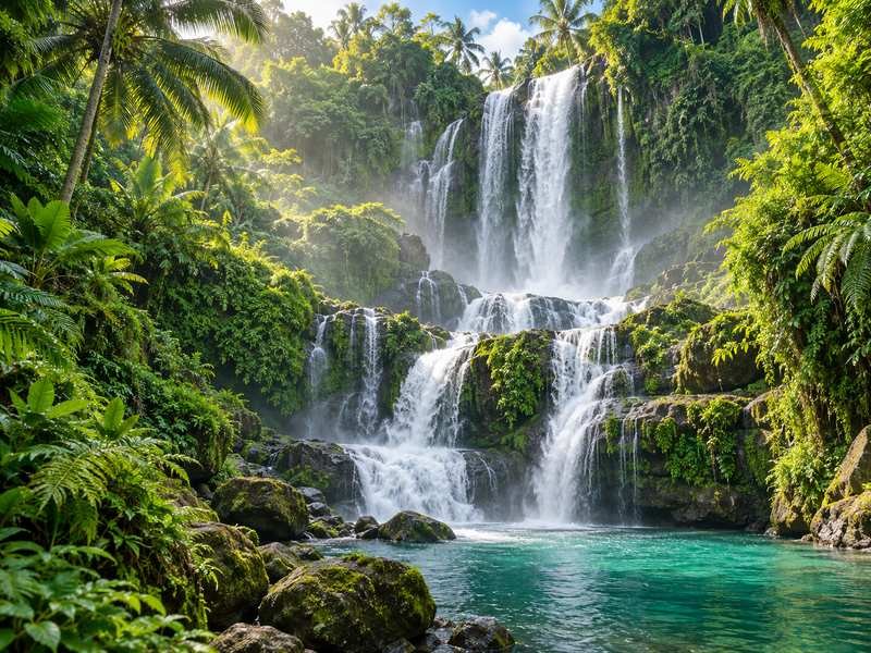 Scenic North Bali waterfall surrounded by tropical greenery