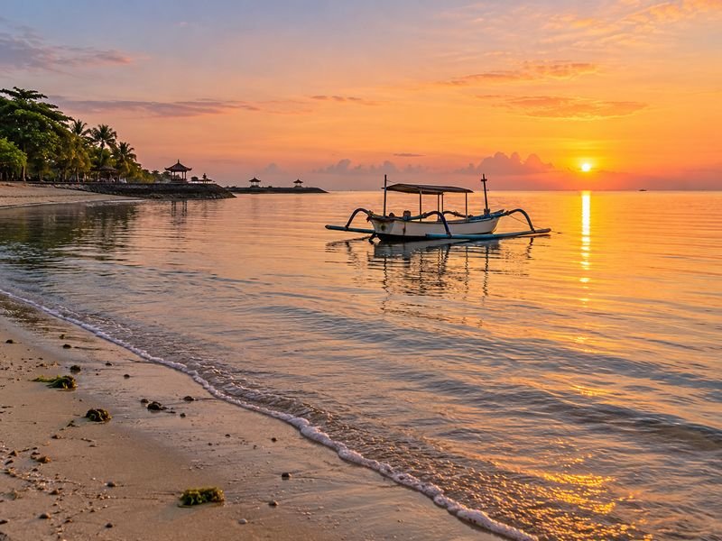 Sunrise over the peaceful shoreline of Sanur Bali