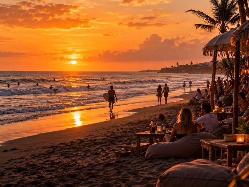 Sunset beach atmosphere near Berawa in Canggu Bali