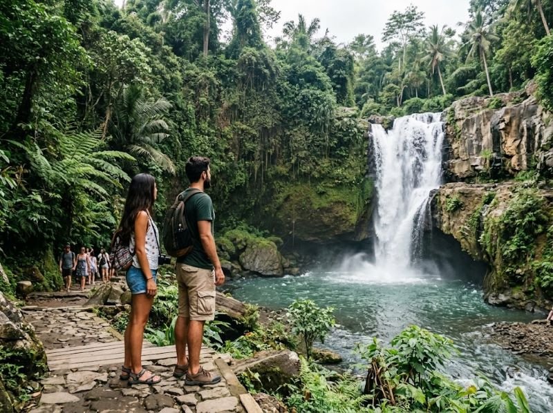 Tegenungan Waterfall surrounded by tropical jungle in Gianyar
