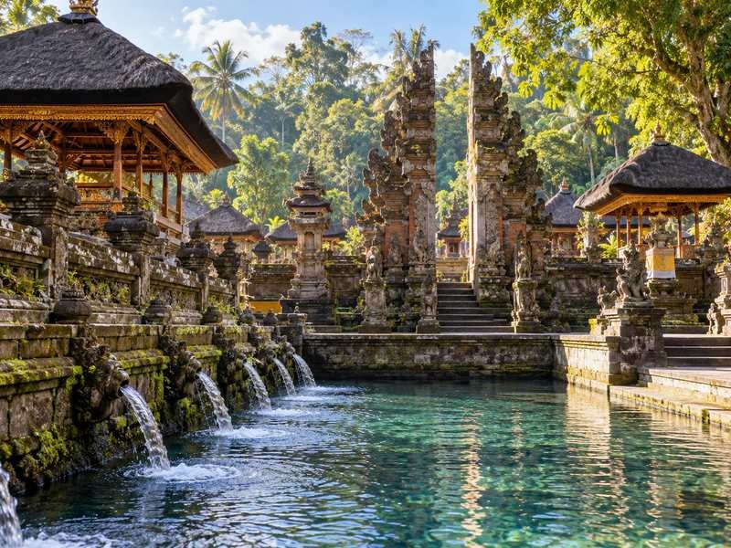 Traditional Balinese temple architecture at Tirta Empul in Tampaksiring