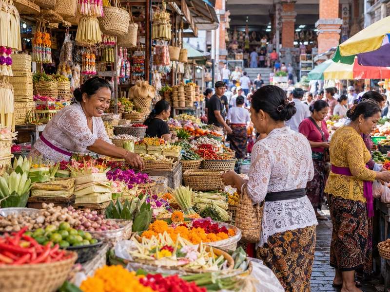 Traditional market stalls and local shopping atmosphere at Pasar Badung Denpasar Bali