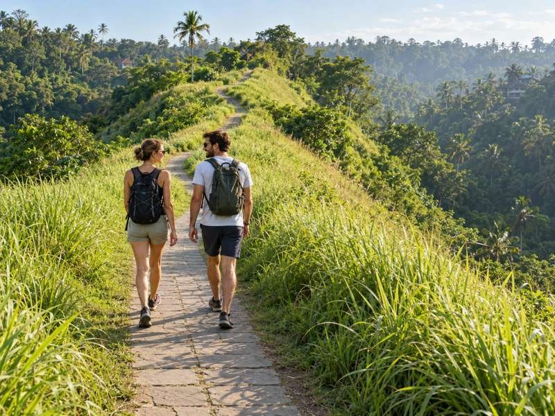 Travelers enjoying a relaxed walk along Campuhan Ridge in Ubud