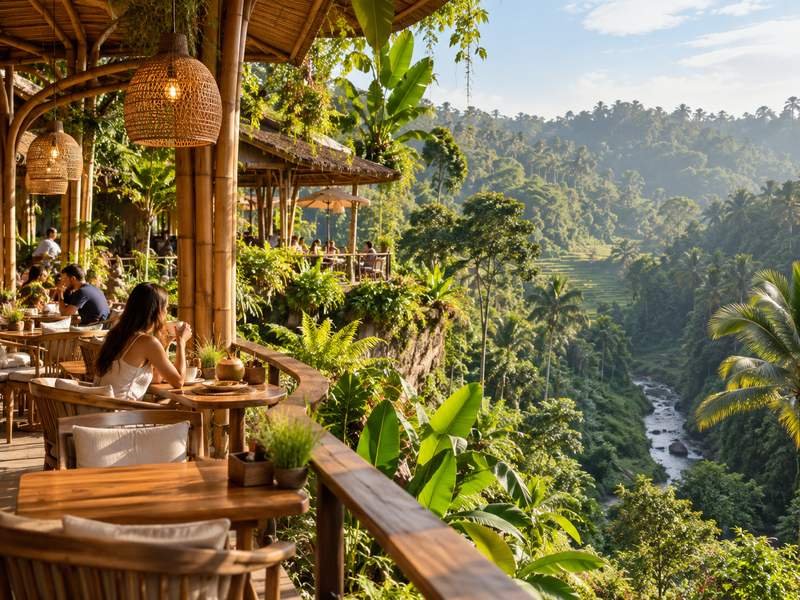 Ubud with trendy cafes and dense forest valleys